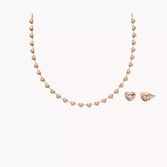 Fossil Rose Gold Tone Stainless Steel Hearts Necklace & Earring Set - Picture 2 of 10